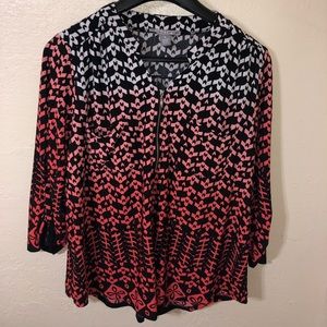 Ombré red, black, and white patterned blouse
